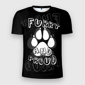 Мужская футболка 3D спортивная с принтом Furry proud в Новосибирске, 100% полиэстер с улучшенными характеристиками | приталенный силуэт, круглая горловина, широкие плечи, сужается к линии бедра | furry | антропоморфные животные | лапа | логотип | отпечаток | пушистый гордый | фурри | эмблема