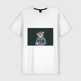 Мужская футболка хлопок Slim с принтом Furry fox в Курске, 92% хлопок, 8% лайкра | приталенный силуэт, круглый вырез ворота, длина до линии бедра, короткий рукав | furry | furry fox | антропоморфное животное | животные | зверь | капюшон | кофе | лиса | фурри | человек