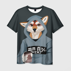 Мужская футболка 3D с принтом Furry fox в Курске, 100% полиэфир | прямой крой, круглый вырез горловины, длина до линии бедер | furry | furry fox | антропоморфное животное | животные | зверь | капюшон | кофе | лиса | фурри | человек