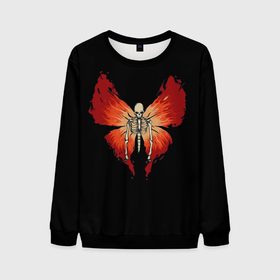 Мужской свитшот 3D с принтом Butterfly Skeleton в Екатеринбурге, 100% полиэстер с мягким внутренним слоем | круглый вырез горловины, мягкая резинка на манжетах и поясе, свободная посадка по фигуре | bones | butterfly | chitin | fire | flame | orange | red | ribs | ridge | skeleton | skull | wings | бабочка | кости | красный | крылья | огонь | оранжевый | пламя | ребра | скелет | хитин | хребет | череп