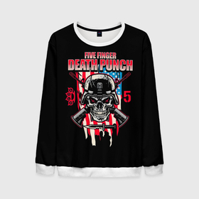 Мужской свитшот 3D с принтом 5FDP | Five Finger Death Punch в Тюмени, 100% полиэстер с мягким внутренним слоем | круглый вырез горловины, мягкая резинка на манжетах и поясе, свободная посадка по фигуре | Тематика изображения на принте: 5fdp | america | death | ffdp | finger | five | hard | metal | music | punch | rock | skull | states | united | usa | америка | метал | музыка | рок | сша | хард | череп