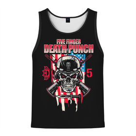 Мужская майка 3D с принтом 5FDP | Five Finger Death Punch в Санкт-Петербурге, 100% полиэстер | круглая горловина, приталенный силуэт, длина до линии бедра. Пройма и горловина окантованы тонкой бейкой | 5fdp | america | death | ffdp | finger | five | hard | metal | music | punch | rock | skull | states | united | usa | америка | метал | музыка | рок | сша | хард | череп