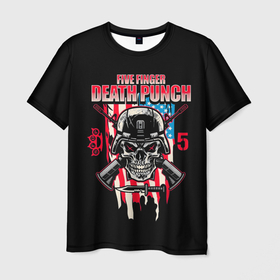 Мужская футболка 3D с принтом 5FDP | Five Finger Death Punch в Санкт-Петербурге, 100% полиэфир | прямой крой, круглый вырез горловины, длина до линии бедер | Тематика изображения на принте: 5fdp | america | death | ffdp | finger | five | hard | metal | music | punch | rock | skull | states | united | usa | америка | метал | музыка | рок | сша | хард | череп