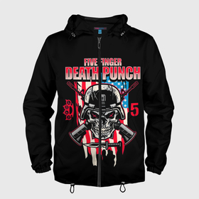 Мужская ветровка 3D с принтом 5FDP | Five Finger Death Punch в Санкт-Петербурге, 100% полиэстер | подол и капюшон оформлены резинкой с фиксаторами, два кармана без застежек по бокам, один потайной карман на груди | Тематика изображения на принте: 5fdp | america | death | ffdp | finger | five | hard | metal | music | punch | rock | skull | states | united | usa | америка | метал | музыка | рок | сша | хард | череп