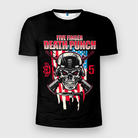 Мужская футболка 3D спортивная с принтом 5FDP | Five Finger Death Punch в Новосибирске, 100% полиэстер с улучшенными характеристиками | приталенный силуэт, круглая горловина, широкие плечи, сужается к линии бедра | 5fdp | america | death | ffdp | finger | five | hard | metal | music | punch | rock | skull | states | united | usa | америка | метал | музыка | рок | сша | хард | череп
