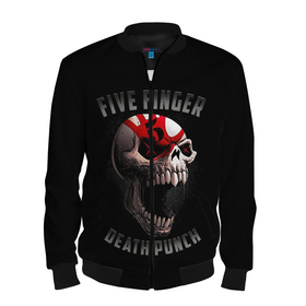 Мужской бомбер 3D с принтом Five Finger Death Punch | 5FDP в Санкт-Петербурге, 100% полиэстер | застегивается на молнию, по бокам два кармана без застежек, по низу бомбера и на воротнике - эластичная резинка | Тематика изображения на принте: 5fdp | america | death | ffdp | finger | five | hard | metal | music | punch | rock | skull | states | united | usa | америка | метал | музыка | рок | сша | хард | череп