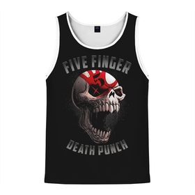 Мужская майка 3D с принтом Five Finger Death Punch | 5FDP в Тюмени, 100% полиэстер | круглая горловина, приталенный силуэт, длина до линии бедра. Пройма и горловина окантованы тонкой бейкой | Тематика изображения на принте: 5fdp | america | death | ffdp | finger | five | hard | metal | music | punch | rock | skull | states | united | usa | америка | метал | музыка | рок | сша | хард | череп