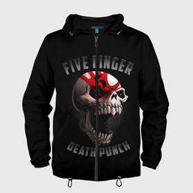 Мужская ветровка 3D с принтом Five Finger Death Punch | 5FDP в Санкт-Петербурге, 100% полиэстер | подол и капюшон оформлены резинкой с фиксаторами, два кармана без застежек по бокам, один потайной карман на груди | Тематика изображения на принте: 5fdp | america | death | ffdp | finger | five | hard | metal | music | punch | rock | skull | states | united | usa | америка | метал | музыка | рок | сша | хард | череп