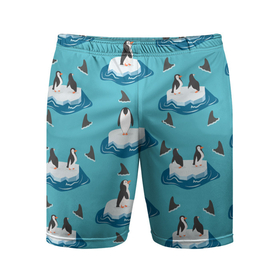 Мужские шорты спортивные с принтом Пингвины в Новосибирске,  |  | море | морские | океан | пингвин | пингвинчик | пингвины | плавники акул