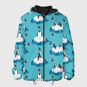 Мужская куртка 3D с принтом Пингвины , ткань верха — 100% полиэстер, подклад — флис | прямой крой, подол и капюшон оформлены резинкой с фиксаторами, два кармана без застежек по бокам, один большой потайной карман на груди. Карман на груди застегивается на липучку | море | морские | океан | пингвин | пингвинчик | пингвины | плавники акул