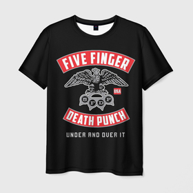 Мужская футболка 3D с принтом Five Finger Death Punch (5FDP) в Новосибирске, 100% полиэфир | прямой крой, круглый вырез горловины, длина до линии бедер | Тематика изображения на принте: 5fdp | america | death | ffdp | finger | five | hard | metal | music | punch | rock | skull | states | united | usa | америка | метал | музыка | рок | сша | хард | череп