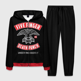 Мужской костюм 3D с принтом Five Finger Death Punch (5FDP) в Белгороде, 100% полиэстер | Манжеты и пояс оформлены тканевой резинкой, двухслойный капюшон со шнурком для регулировки, карманы спереди | 5fdp | america | death | ffdp | finger | five | hard | metal | music | punch | rock | skull | states | united | usa | америка | метал | музыка | рок | сша | хард | череп