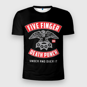 Мужская футболка 3D спортивная с принтом Five Finger Death Punch (5FDP) в Санкт-Петербурге, 100% полиэстер с улучшенными характеристиками | приталенный силуэт, круглая горловина, широкие плечи, сужается к линии бедра | Тематика изображения на принте: 5fdp | america | death | ffdp | finger | five | hard | metal | music | punch | rock | skull | states | united | usa | америка | метал | музыка | рок | сша | хард | череп