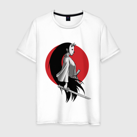 Мужская футболка хлопок с принтом Самурай , 100% хлопок | прямой крой, круглый вырез горловины, длина до линии бедер, слегка спущенное плечо. | japan | samurai | аниме | катана | маска | меч | самурай | япония