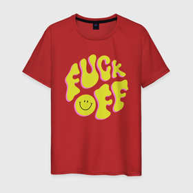 Мужская футболка хлопок с принтом FUCK OFF SMILE в Екатеринбурге, 100% хлопок | прямой крой, круглый вырез горловины, длина до линии бедер, слегка спущенное плечо. | fun | smile | надпись | смайл | смайлик | фан