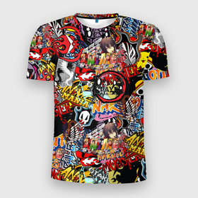 Мужская футболка 3D Slim с принтом Логотипы Аниме Мультиков в Белгороде, 100% полиэстер с улучшенными характеристиками | приталенный силуэт, круглая горловина, широкие плечи, сужается к линии бедра | anime | logo | аниме | манго | япония