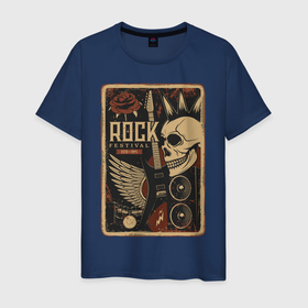 Мужская футболка хлопок с принтом Rock festival в Санкт-Петербурге, 100% хлопок | прямой крой, круглый вырез горловины, длина до линии бедер, слегка спущенное плечо. | festival | rock | skull | гитара | крылья | панк | роза | розы | рок | череп