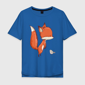 Мужская футболка хлопок Oversize с принтом Лисичка и птичка в Новосибирске, 100% хлопок | свободный крой, круглый ворот, “спинка” длиннее передней части | Тематика изображения на принте: fox | foxy | животное | звери | лиса | лисенок | лисичка | милая | рыжая | фокс