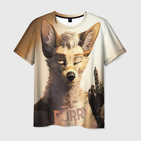 Мужская футболка 3D с принтом Furry jackal , 100% полиэфир | прямой крой, круглый вырез горловины, длина до линии бедер | furry | jackal | антропоморфные животные | люди животные | показывает | средний палец | фурри | фурри фэндом | шакал