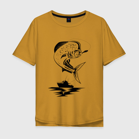 Мужская футболка хлопок Oversize с принтом Рыбалка в Санкт-Петербурге, 100% хлопок | свободный крой, круглый ворот, “спинка” длиннее передней части | fish | fishing | ловит рыбу | рыба | рыбак | рыбалка | рыбацкие | рыбачит | удочка