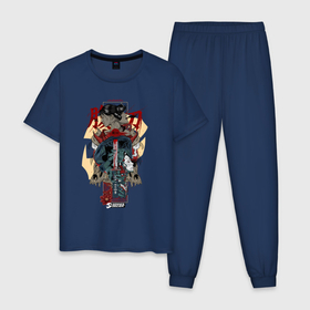 Мужская пижама хлопок с принтом Harakiri в Санкт-Петербурге, 100% хлопок | брюки и футболка прямого кроя, без карманов, на брюках мягкая резинка на поясе и по низу штанин
 | anime | japan | клинок | мультик | харакири