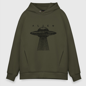 Мужское худи Oversize хлопок с принтом Alien в Кировске, френч-терри — 70% хлопок, 30% полиэстер. Мягкий теплый начес внутри —100% хлопок | боковые карманы, эластичные манжеты и нижняя кромка, капюшон на магнитной кнопке | Тематика изображения на принте: гравюра | графика | инопланетный корабль | космический корабль | космос | летающая тарелка | пришельцы | чёрно белый