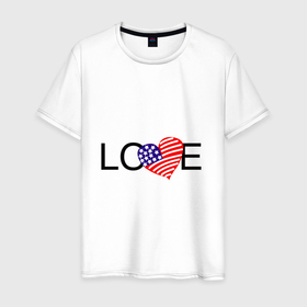 Мужская футболка хлопок с принтом Love в Курске, 100% хлопок | прямой крой, круглый вырез горловины, длина до линии бедер, слегка спущенное плечо. | love | usa | красный | любовь | синий | сша