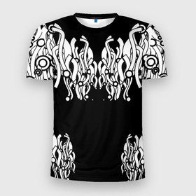 Мужская футболка 3D Slim с принтом абстракция, круги, линии, в Екатеринбурге, 100% полиэстер с улучшенными характеристиками | приталенный силуэт, круглая горловина, широкие плечи, сужается к линии бедра | абстракция | круги | линии | симметрия | тату | узоры | черно белое