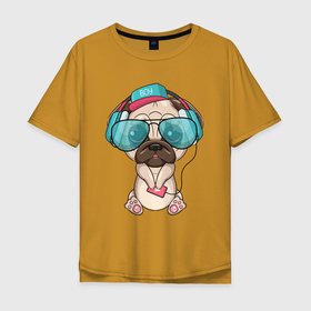 Мужская футболка хлопок Oversize с принтом крутой мопс в Курске, 100% хлопок | свободный крой, круглый ворот, “спинка” длиннее передней части | мопс | мопсиха | пес | песик | собака | собачка