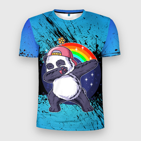Мужская футболка 3D спортивная с принтом Пандик в Белгороде, 100% полиэстер с улучшенными характеристиками | приталенный силуэт, круглая горловина, широкие плечи, сужается к линии бедра | арт | графика | жесты | животные | звери | мультяшка | панда | радуга