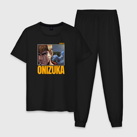 Мужская пижама хлопок с принтом Onizuka в Белгороде, 100% хлопок | брюки и футболка прямого кроя, без карманов, на брюках мягкая резинка на поясе и по низу штанин
 | eikichi onizuka | great teacher onizuka | gto | onizuka | крутой учитель онидзука | онидзука | эйкити онидзука