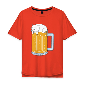 Мужская футболка хлопок Oversize с принтом Beer Cat в Екатеринбурге, 100% хлопок | свободный крой, круглый ворот, “спинка” длиннее передней части | animal | beer | cat | cute | kitty | meow | друг | животные | киска | китти | кот | котенок | котик | котэ | кошечка | кошка | лев | леопард | милый | мур | мяу | пантера | питомец | рысь | тигр