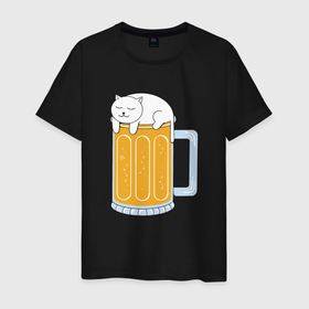 Мужская футболка хлопок с принтом Beer Cat в Курске, 100% хлопок | прямой крой, круглый вырез горловины, длина до линии бедер, слегка спущенное плечо. | animal | beer | cat | cute | kitty | meow | друг | животные | киска | китти | кот | котенок | котик | котэ | кошечка | кошка | лев | леопард | милый | мур | мяу | пантера | питомец | рысь | тигр