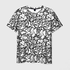 Мужская футболка 3D с принтом Абстрактная жидкость в Новосибирске, 100% полиэфир | прямой крой, круглый вырез горловины, длина до линии бедер | абстрактный | вода | геометрический | геометрия | дырки | жидкость | нейрографика | петли | плазма | пузыри | пятна | черно белый