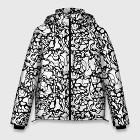 Мужская зимняя куртка 3D с принтом Абстрактная жидкость в Екатеринбурге, верх — 100% полиэстер; подкладка — 100% полиэстер; утеплитель — 100% полиэстер | длина ниже бедра, свободный силуэт Оверсайз. Есть воротник-стойка, отстегивающийся капюшон и ветрозащитная планка. 

Боковые карманы с листочкой на кнопках и внутренний карман на молнии. | Тематика изображения на принте: абстрактный | вода | геометрический | геометрия | дырки | жидкость | нейрографика | петли | плазма | пузыри | пятна | черно белый