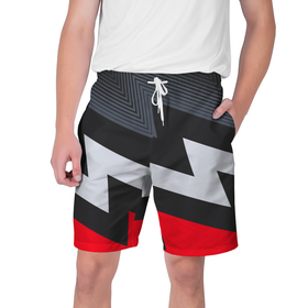 Мужские шорты 3D с принтом Черно-красные зигзаги в Тюмени,  полиэстер 100% | прямой крой, два кармана без застежек по бокам. Мягкая трикотажная резинка на поясе, внутри которой широкие завязки. Длина чуть выше колен | 3d | 3д | sport | абстракция | линии | паттерн | соты | спортивный стиль | текстуры