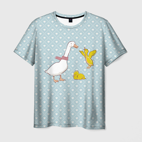 Мужская футболка 3D с принтом Утка и утята в Курске, 100% полиэфир | прямой крой, круглый вырез горловины, длина до линии бедер | мама утка | птицы | птички | утка | уточки | утята | цыпленок | цыплята