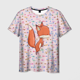 Мужская футболка 3D с принтом Лисичка и мышка в Тюмени, 100% полиэфир | прямой крой, круглый вырез горловины, длина до линии бедер | Тематика изображения на принте: fox | foxy | животное | звери | лиса | лисенок | лисичка | милая | рыжая | фокс