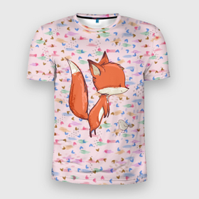 Мужская футболка 3D спортивная с принтом Лисичка и мышка в Кировске, 100% полиэстер с улучшенными характеристиками | приталенный силуэт, круглая горловина, широкие плечи, сужается к линии бедра | fox | foxy | животное | звери | лиса | лисенок | лисичка | милая | рыжая | фокс