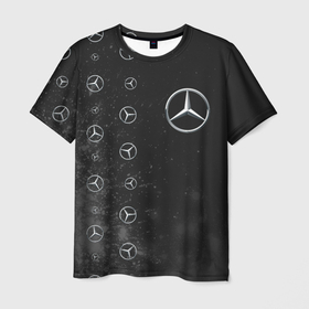 Мужская футболка 3D с принтом Мерседес   Взрыв (Паттерн слева) в Екатеринбурге, 100% полиэфир | прямой крой, круглый вырез горловины, длина до линии бедер | Тематика изображения на принте: amg | auto | bens | benz | logo | merc | mercedes | mersedes | moto | star | vthctltc | авто | амг | бенц | взрыв | звезда | класс | краска | лого | логотип | мерин | мерс | мерседес | мото | паттерн | символ | символы | ьуксувуы