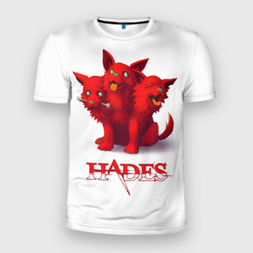 Мужская футболка 3D спортивная с принтом Hades wolf в Санкт-Петербурге, 100% полиэстер с улучшенными характеристиками | приталенный силуэт, круглая горловина, широкие плечи, сужается к линии бедра | hades | puppy | red | roguelike | three headed | wolf | бесконечные круги ада | волк | компьютерная игра | красный | трехглавый | щенок