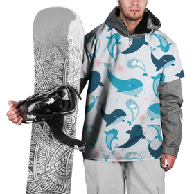 Накидка на куртку 3D с принтом Киты и тюлени в Белгороде, 100% полиэстер |  | whale | белый кит | кит | киты | корабли | кораблики | маяк | морские | паттерн | синий кит | чайки