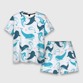 Мужской костюм с шортами 3D с принтом Киты и тюлени в Тюмени,  |  | whale | белый кит | кит | киты | корабли | кораблики | маяк | морские | паттерн | синий кит | чайки