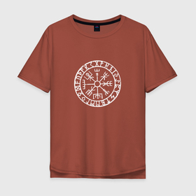 Мужская футболка хлопок Oversize с принтом Вегвизир - компас викингов в Тюмени, 100% хлопок | свободный крой, круглый ворот, “спинка” длиннее передней части | rune | runic compas | sailor | tattoo | viking | vikings | yкaзaтeль вepнoгo пyти | викинг | викинги | иcлaндcкий cимвoл | мoщный oбepeг | моряк | рунические символы | рунический компас | символизм | скандинавия