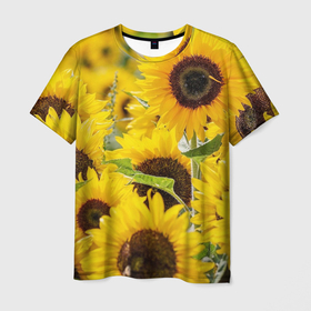Мужская футболка 3D с принтом Лето , 100% полиэфир | прямой крой, круглый вырез горловины, длина до линии бедер | Тематика изображения на принте: summer | жара | листья | море | песок | подсолнух | солнце | цветы