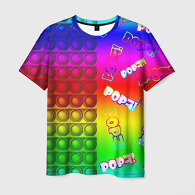Мужская футболка 3D с принтом POP it! в Санкт-Петербурге, 100% полиэфир | прямой крой, круглый вырез горловины, длина до линии бедер | pop it | rainbow | simple dimple | toy | игрушка | поп ит | радуга | симпл димпл