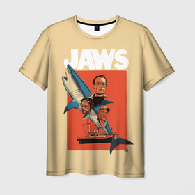 Мужская футболка 3D с принтом Челюсти в Санкт-Петербурге, 100% полиэфир | прямой крой, круглый вырез горловины, длина до линии бедер | jaws | jaws 2 | jaws movie | кино | челюсти | челюсти 2 | челюсти фильм