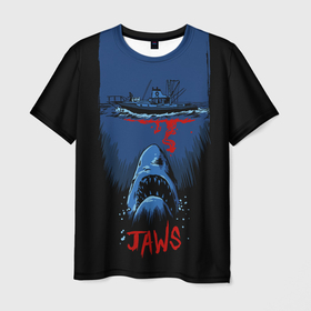 Мужская футболка 3D с принтом Jaws movie в Новосибирске, 100% полиэфир | прямой крой, круглый вырез горловины, длина до линии бедер | jaws | jaws 2 | jaws movie | кино | челюсти | челюсти 2 | челюсти фильм