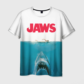 Мужская футболка 3D с принтом Jaws 1975 в Екатеринбурге, 100% полиэфир | прямой крой, круглый вырез горловины, длина до линии бедер | jaws | jaws 2 | jaws movie | кино | челюсти | челюсти 2 | челюсти фильм