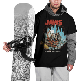 Накидка на куртку 3D с принтом Jaws cinema в Курске, 100% полиэстер |  | jaws | jaws 2 | jaws movie | кино | челюсти | челюсти 2 | челюсти фильм